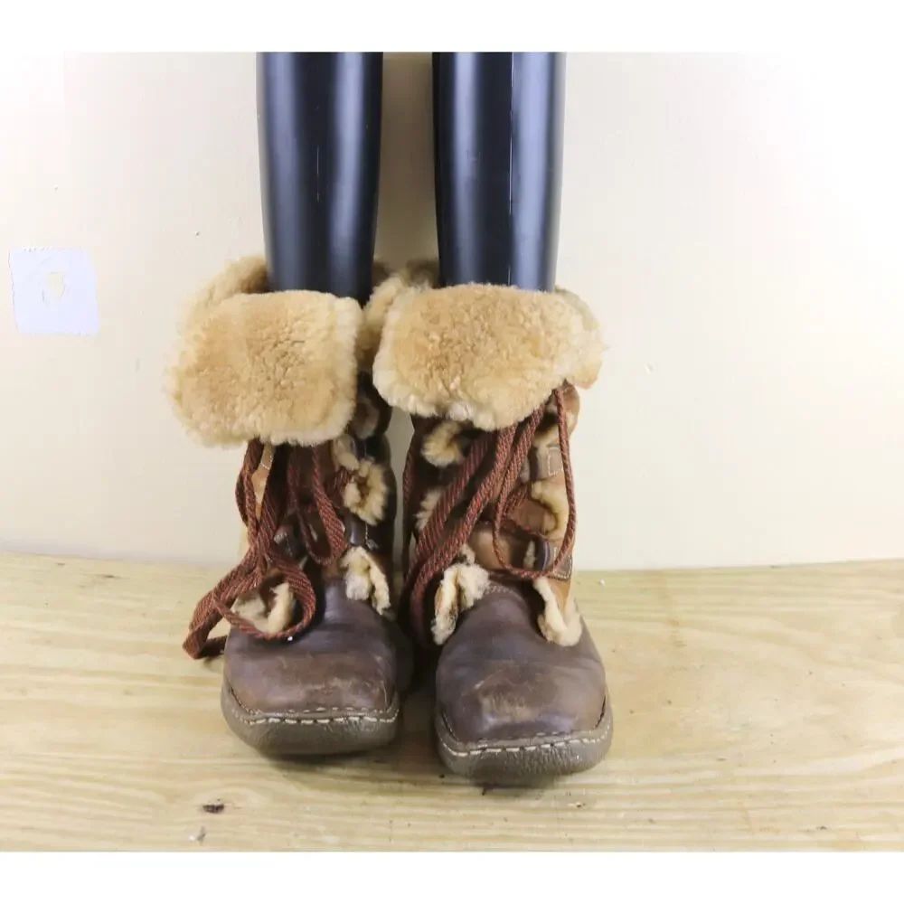 Born Boots Womens 10 Nome Shearling Lined Brown Leather Lace Up Shoes
